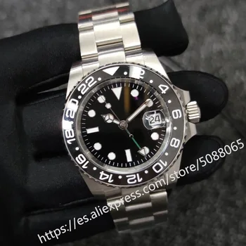 

40mm Men's Watch Mechanical Automatic Aseptic Dial Stainless Steel Sapphire Glass GMT 2813 Movement Ceramic Bezel 16
