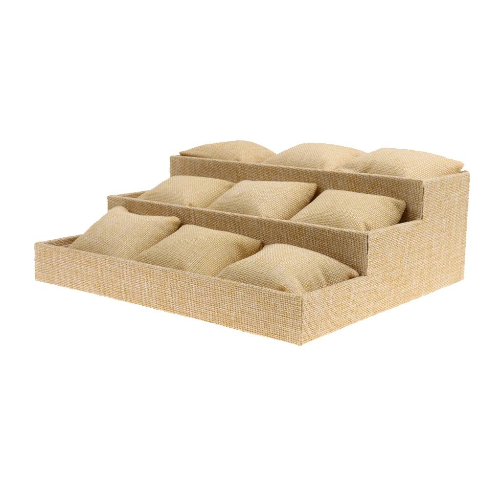 

Hessian 9 Grids Watch Bracelet Pillow Jewelry Display Box Holder Beige