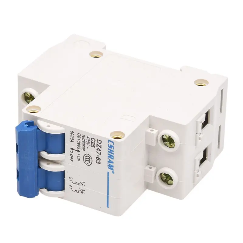 DZ47-63 C25 25 ампер 230/400VAC 6000A Breaking Ёмкость 2 полюса автомат защити цепи