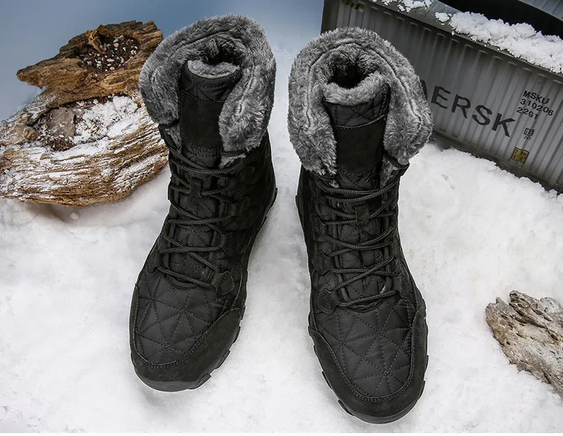 Новые модные мужские ботинки на шнуровке высококачественные водонепроницаемые ботильоны теплые плюшевые зимние ботинки зимние мужские Нескользящие высокие ботинки, размеры 38-47