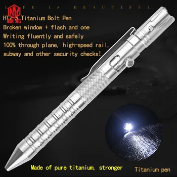 

1PC EDC Broken Window Multi-tool Titanium Gun Pen Bolt Spring Press Pen Tactical Self-defense Pen With Strong Led Flashlight