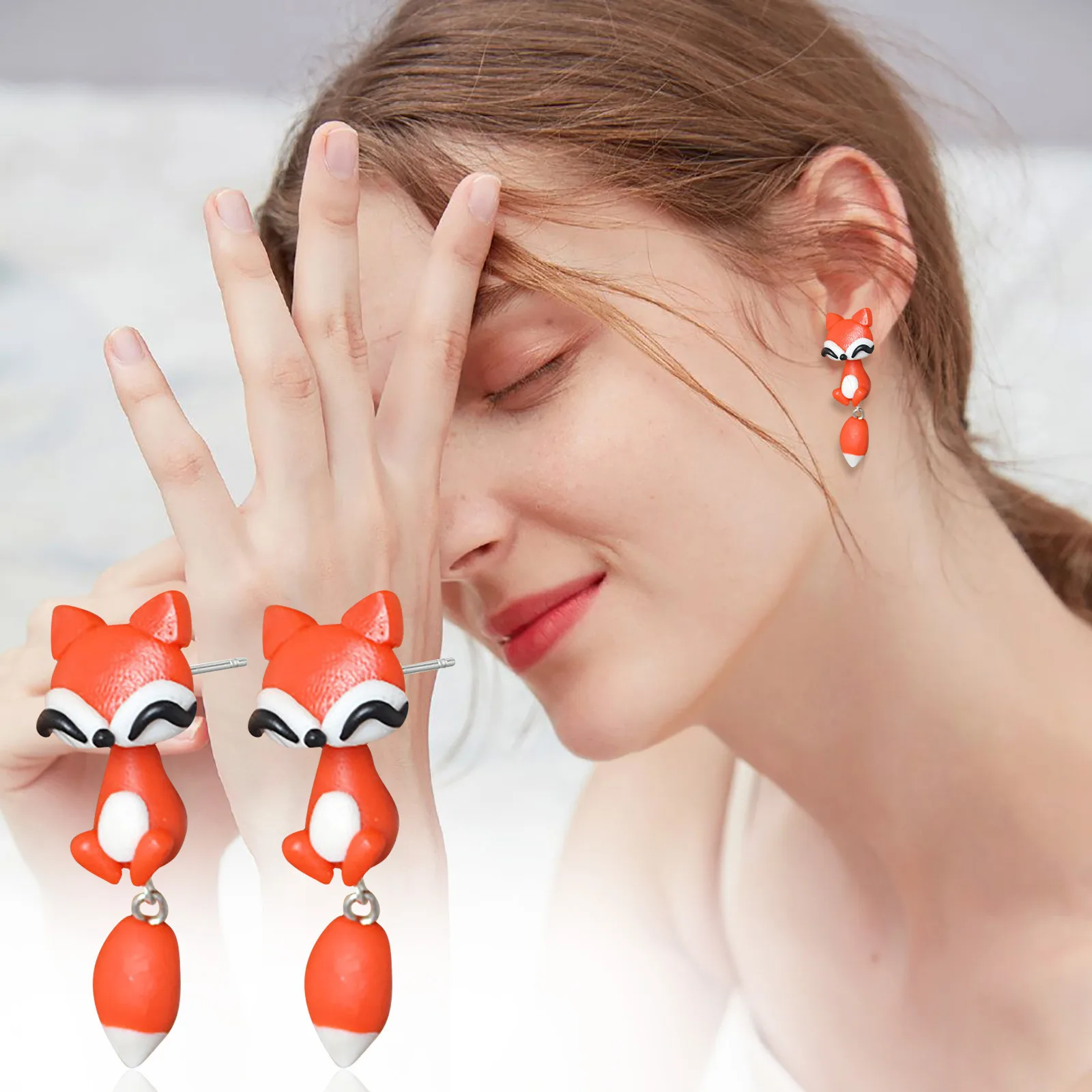 New 3D Cute Cartoon Fox Earrings Fashion Handmade DIY Earrings For Women Girls Jewelry Earrings Accessaries сережки необычные 1