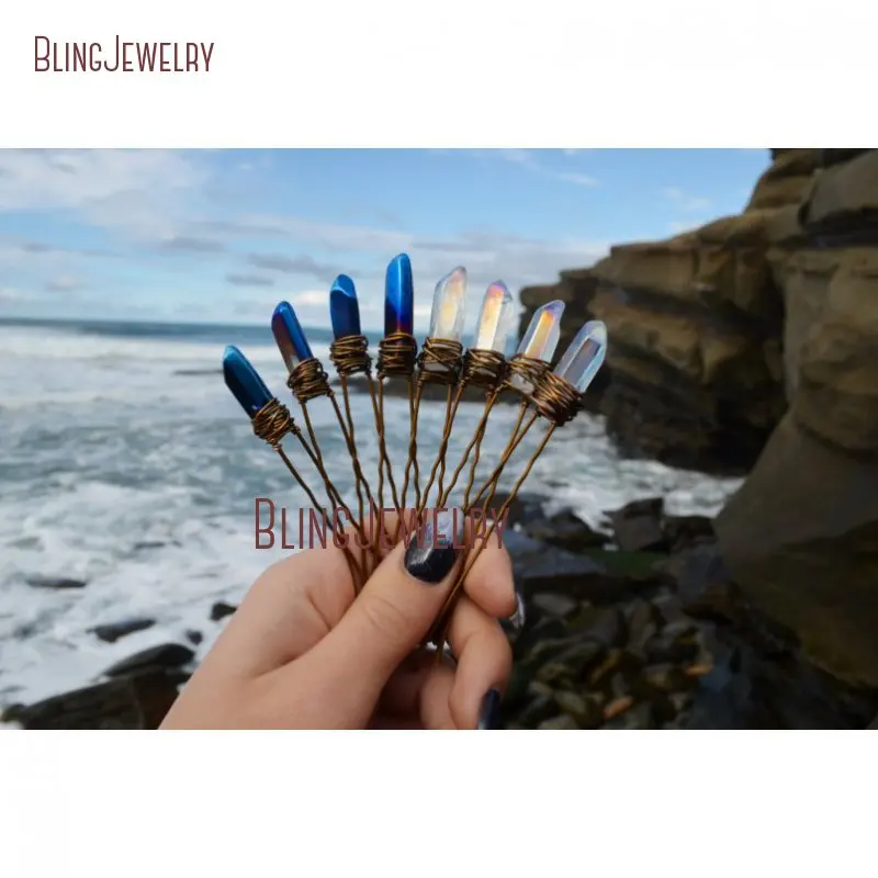 

Mix Short Angel Aura Crystal Quartz Hair Pin Iridescent Quartz Crystal Hair Pins Raw Quartz Bridal Accessories HJ27791