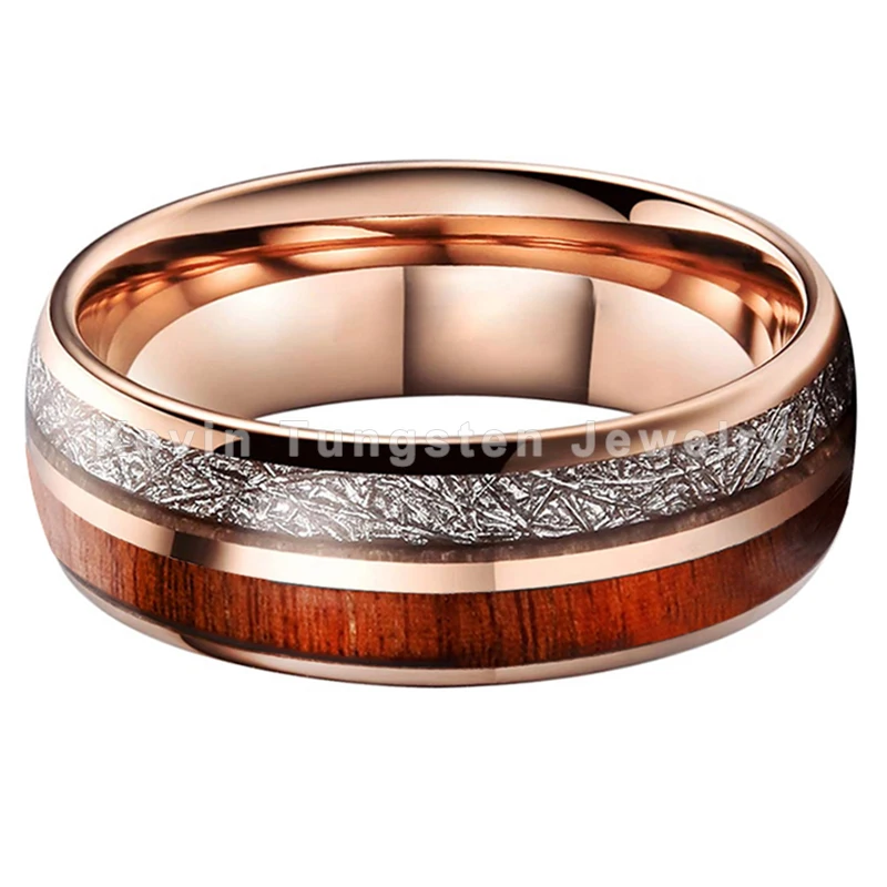 Вольфрам Карбидное кольцо Для мужчин Для женщин обручальное выпуклое с деревом и метеоритом инкрустация