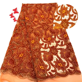 

African Lace Fabric French Net Lace High Quality African Velvet Lace Fabric for Wedding 2020 French orange Fabric