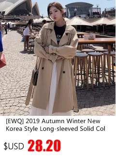 Женский длинный EWQ, Пальто большого размера высоким воротом и рукавом полной длины, Осенние и зимние Ветровка