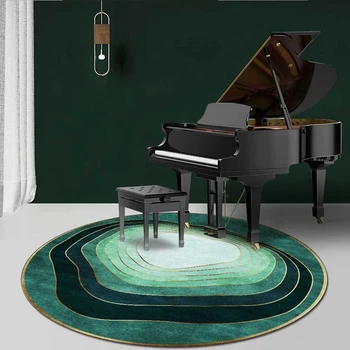 

Modern Minimalist Green Round Area Rugs Abstract Circle Striped Carpets Living Room Bedroom Piano Chair Non-Slip Round Floor Mat