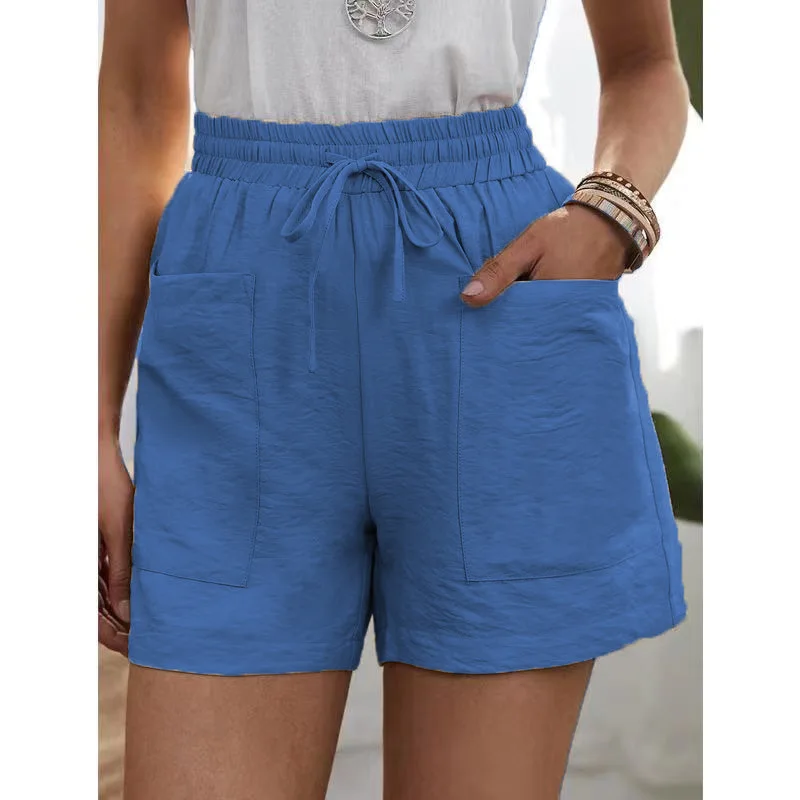 

2023 New Summer Shorts For Women Vintage Black Loose Casual Soft Home Cotton Linen Shorts Lady High Waist Pocket Wide Leg Shorts