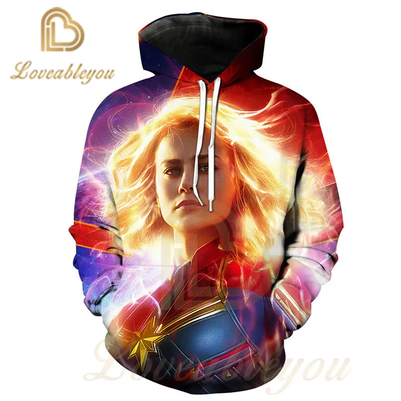 Капитан кофты с капюшоном "Marvel" MS с героями комиксов Марвел, Кэрол Дэнверс кофты Косплэй толстовки Повседневное Harajuku Стиль уличная топы