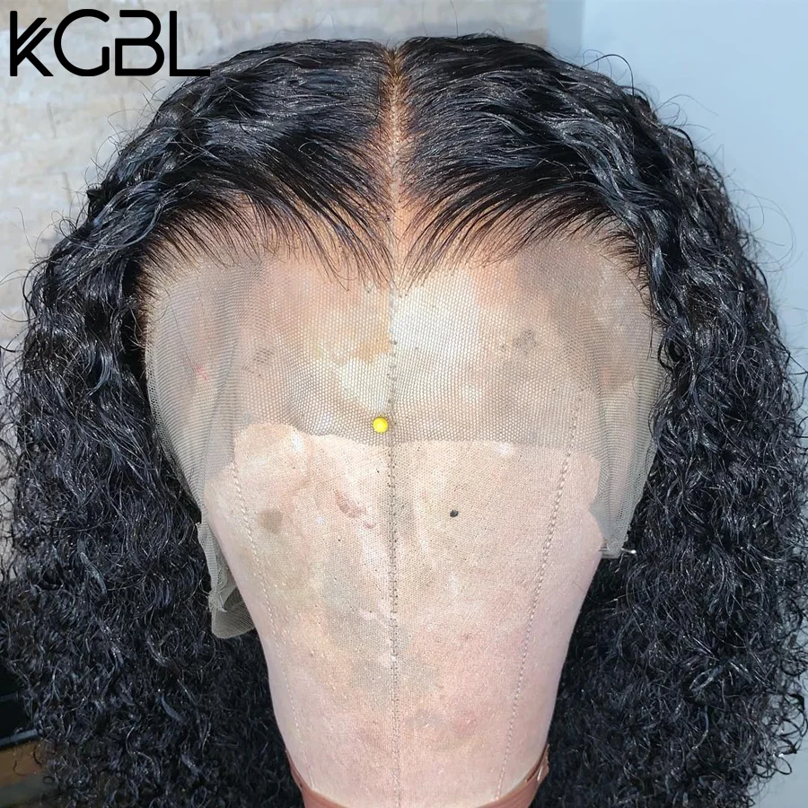 KGBL вьющиеся 13*4 Кружева спереди средний коэффициент "-24" не-Remy человеческие волосы парики натуральный цвет бразильские волосы парики с детскими волосами