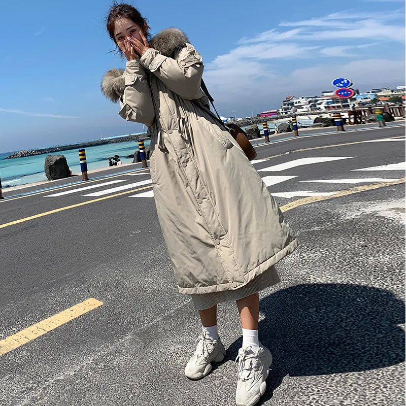 

Off Season down Jacket Cotton-padded Clothes Women's Long 2019 New Style Winter over-the-Knee Warm Waist Hugging Pike Cotton-pad