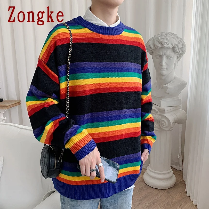 Zongke полосатый зимний свитер с круглым вырезом, Мужское пальто, пуловер и свитер для мужчин, зимние мужские свитера для осени, новая мужская одежда XXL