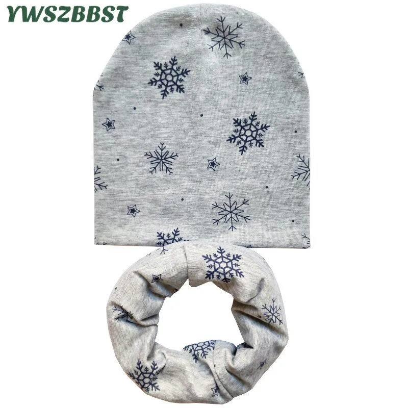 

New Cotton Kids Scarf Hat Sets Snowflake Winter Baby Cap Autumn Boys Girls Head Cover Children Hat Scarf Sets Warm Baby Hat