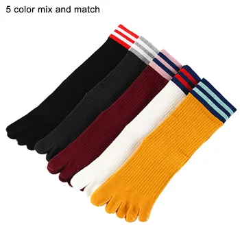 

5pairs Autumn Winte Five Fingers Women Toe Socks Striped Fashion Elastic Running Cotton Blend Sports Soft Casual Mini Crew Warm