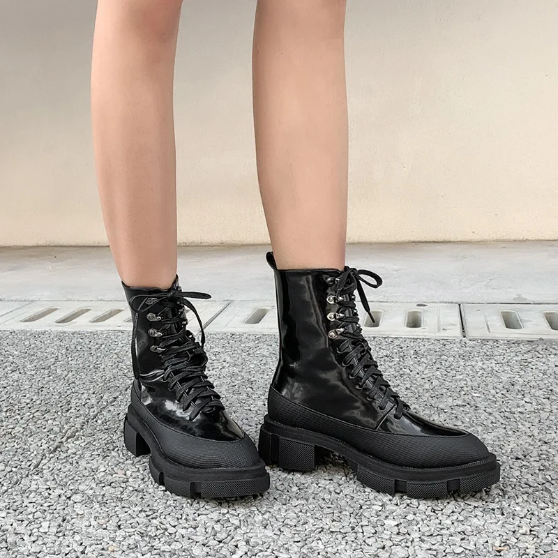 Female Motorcycle Boots Pointed toe Thin heels Flock Cross-tied Club Party