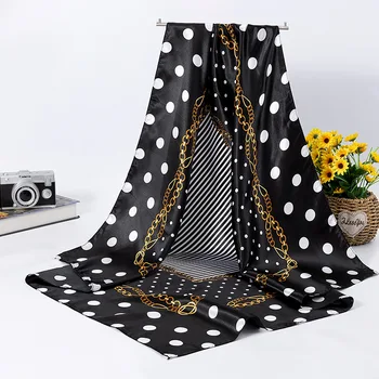 

New Dots Printed Silk Square Scarf for Women Spring Summer Large 35 Inches Satin Square Scarves Neck Hair Head Scarf Bundle