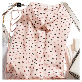 

French Artistic Non-Mainstream Design Retro White Romantic Nude Polka Dot New Loose Slim Long Sleeve Silk Shirt Women