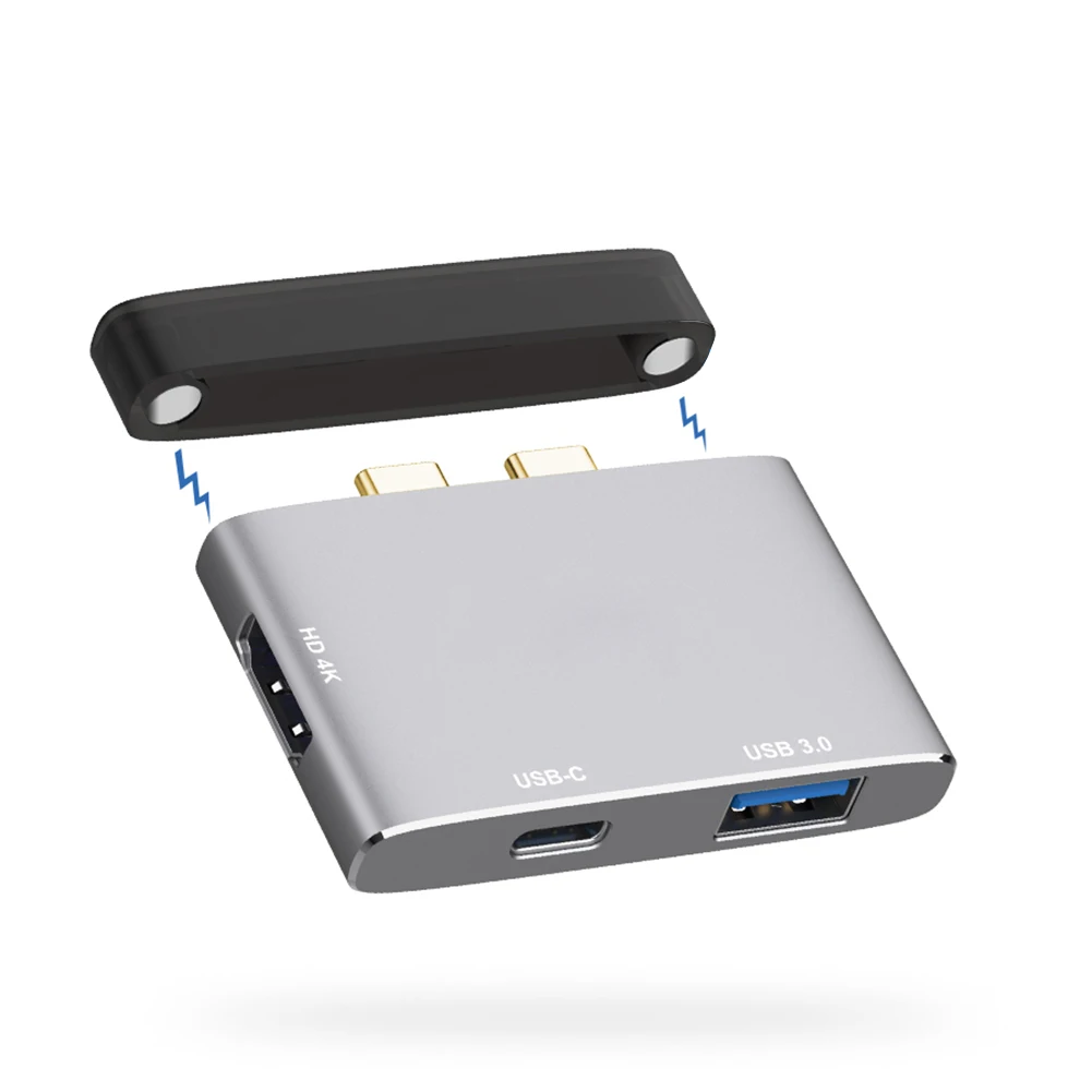 

Dual USB C to HDMI 4K USB 3.0 PD Charging Hub USB Type C 3.1 Converter 3 in 1 Aluminium Alloy Extender Dock for Macbook Pro