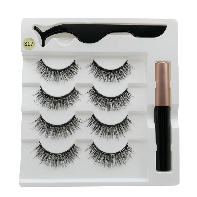 4 pairs of magnetic eyelashes natural soft magnet eyelashes natural magnetic eyeliner makeup mink eyelashes set tool S07