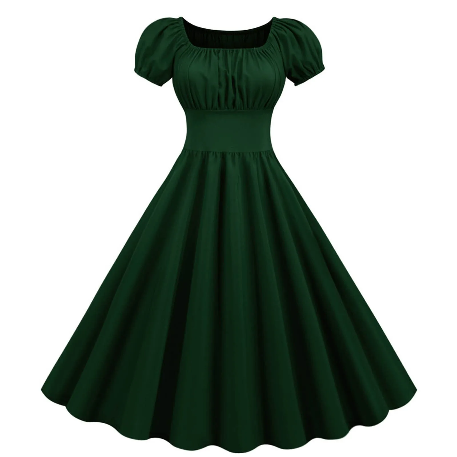 Summer Dress Women Vintage Retro Rockabilly With Cap Short Sleeves Hepburn-Style Cocktail Dresses Ruffle Party Elegant Женский 2