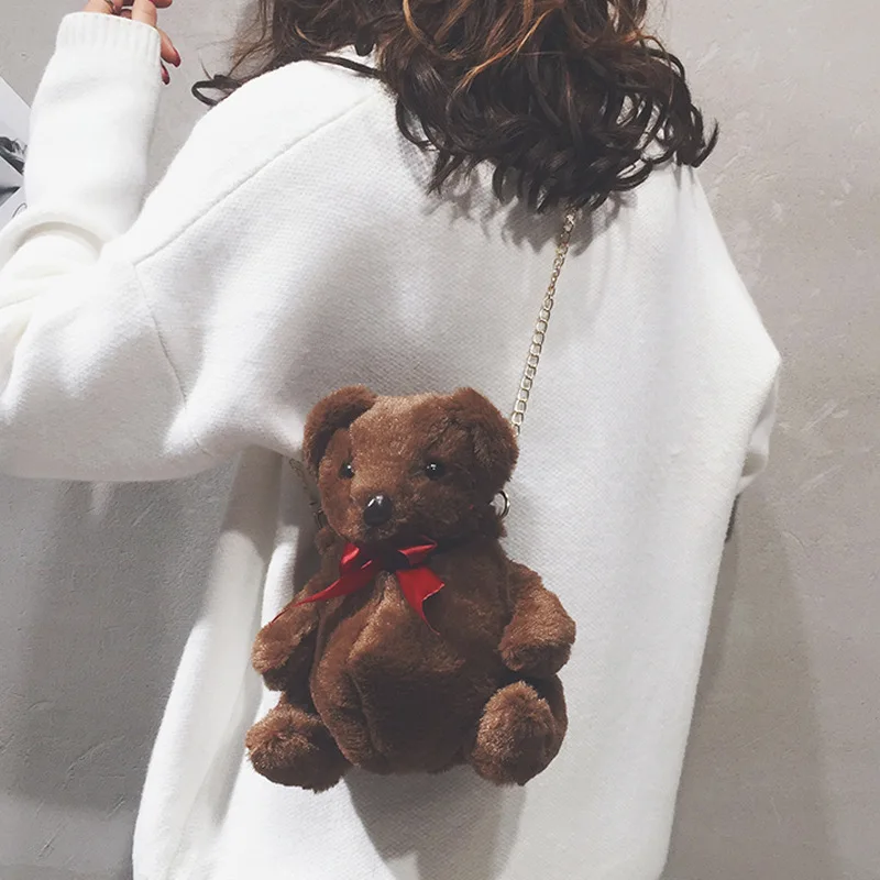 Cartoon brown teddy bear Baby plush backpack Cute big belly litter bear doll Animal backpack plush toy girls bags gift schoolbag