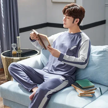 

2020 New Products Autumn Pure Cotton Men Pajamas Long Sleeve Trousers Casual Clothing May Be Outer Wear Male Piece
