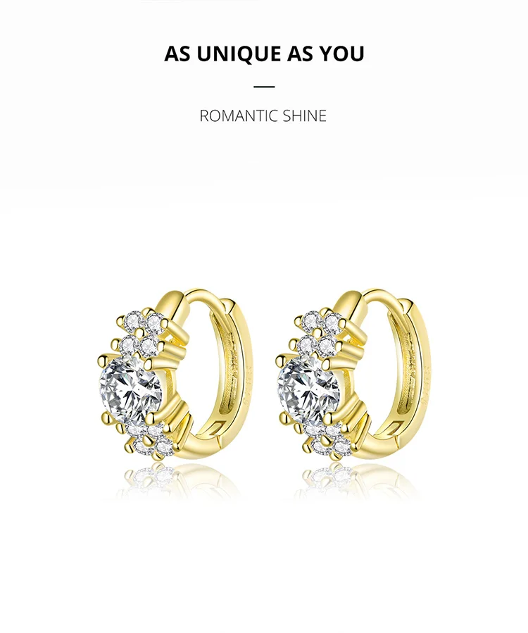 Bamoer, прозрачный Фианит, массивные Свадебные крошечные серьги-кольца для женщин, 925 пробы, серебро, розовое золото, роскошные ювелирные изделия, SCE485-C