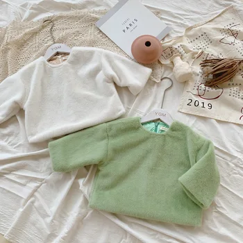 

WLG boys girls winter coats kids white green thick o-neck long sleeve outerwear baby casual all match clothes