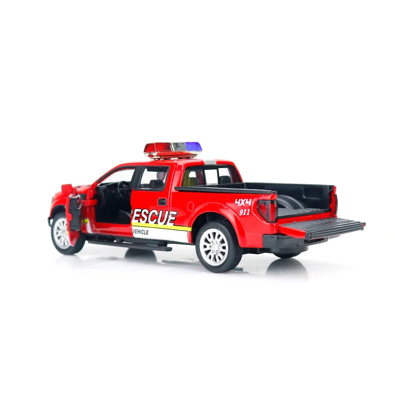 1:32, высокая имитация, Ford F150, пожарная Полицейская машина, сплав, звук и светильник, задняя дверь, Игрушечная модель автомобиля для детей, подарок