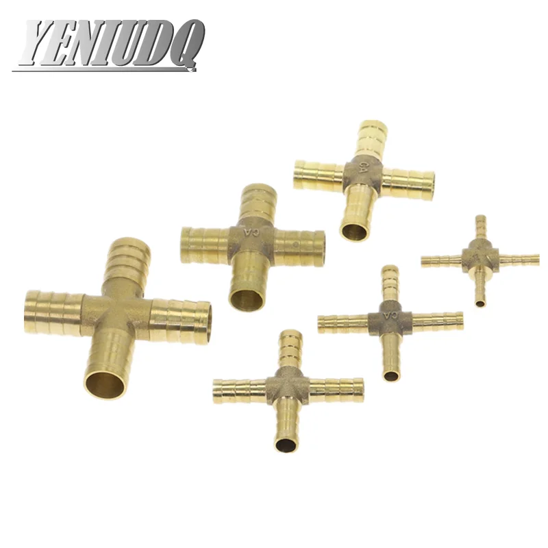 Cross Shaped Brass Pipe Fitting Way 4mm-12mm Hose Barb Connector
