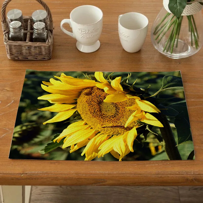 

Flower Photo Placemats Waterproof Polyester Table Mat Dessert Drink Coasters Bowel Cup Pad Kitchen Decoration Accessories