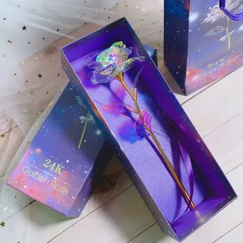 

Galaxy Rose Romantic Crystal Flower Colorful Discoloration Plastic Rose Box Romantic Golden Home Decor Festive Party Supplies