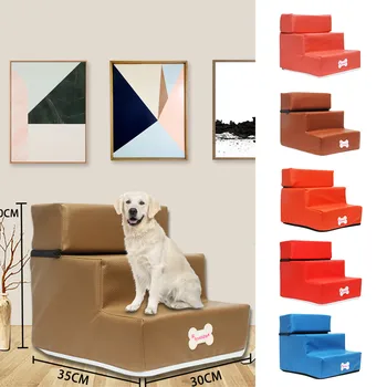 

Fashion New Leather Foldable Pet Stairs Detachable Pet Bed Cat Dog Ramp 3 Steps Hot Sale Ladder for Small Dogs Puppy Cat Bed