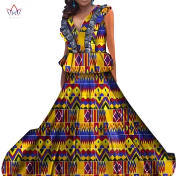 

Bazin Riche African Print Sexy Evening Long Dress Dashiki African Dresses for Women African Clothes V Neck party Dresses WY6901