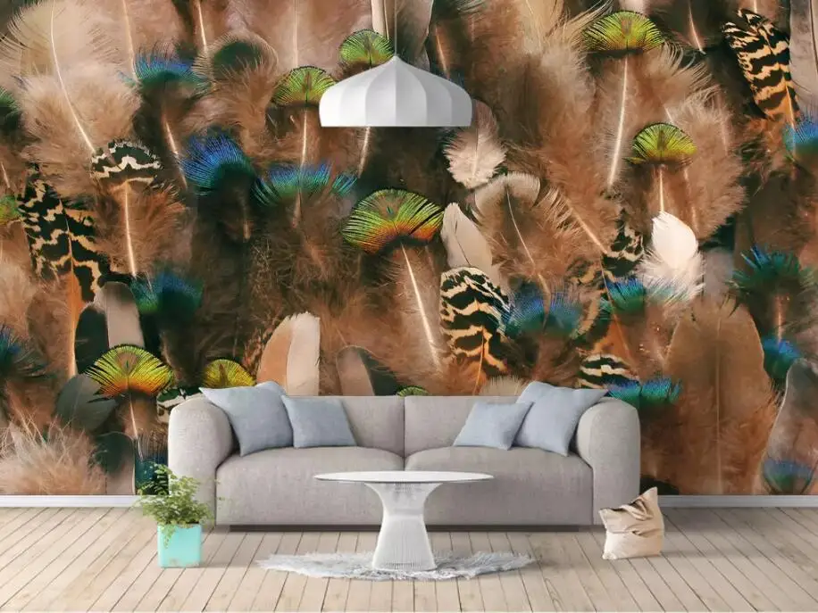 elegant peacock pink floral customized murals canvas cloth flower malachite mural wall decor waterproof colorful wallpaper Custom personality 3d wallpaper mural fashion Nordic feather background wall peacock feather wallpaper for walls 3 d