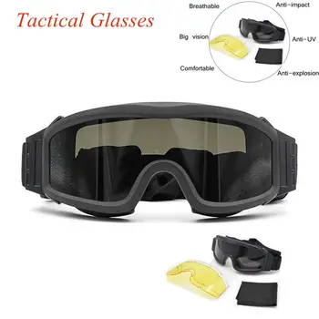 

Outdoor Protective Eye Glasses Riding Hiking CS War game Combat Sunglasses Tactical Goggles Bulletproof Impact 3 lenses