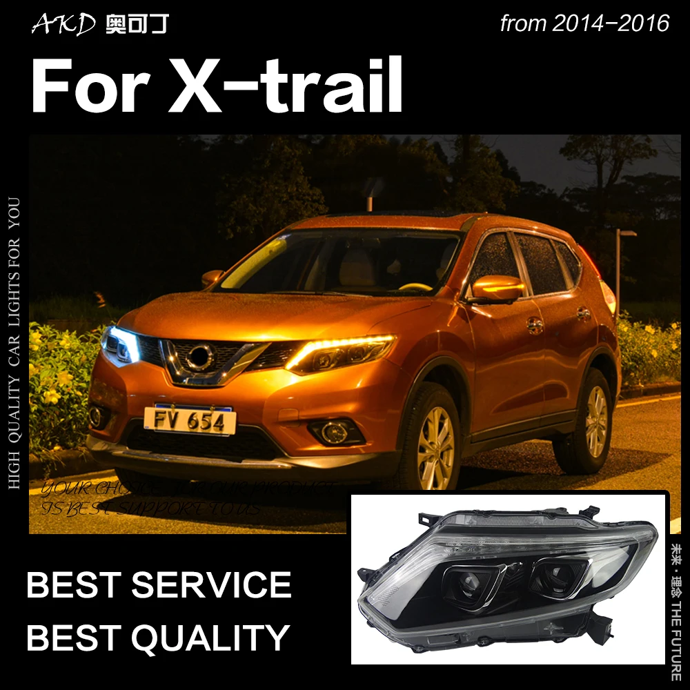 AKD автостайлинг фары для Nissan X trail Rouge светодиодный ные 2014 2016 DRL Hid опция фара