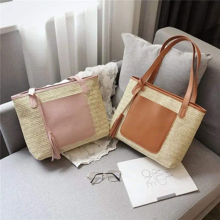 

Tassels Large Bag Bag Women's 2019 Summer New Style Korean-style Simple Straw Bag Large Capacity INS Hand Shoulder Large Bag