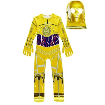 

New Kids Star Wars Costumes 4-10T Boys Girls Golden Robot C-3PO Cosplay Jumpsuit Mask Purim Carnival Onesies C43626CH