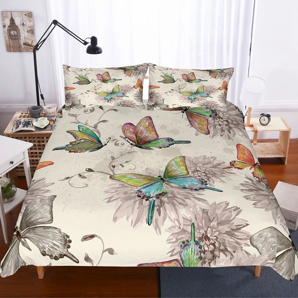 Butterfly Bedding Set Watercolored Flower Comforter Cover Pillowcase Single Double Full Queen Girls Bedroom Decor Bed Linen Set Bedding Sets Aliexpress