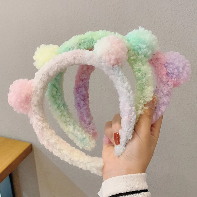 

Gradient Color Bear Ears Style Hairhoop Colorful Curly Lambswool Head Hoop Wide Plush Headbands Soft Warm Fashion Hair Accessory