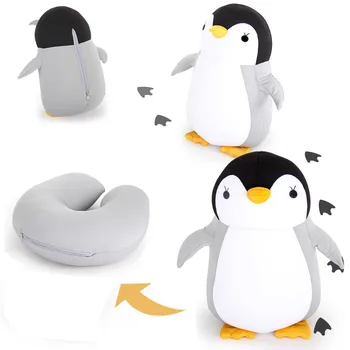 

Storage Multi-Function Folding Deformation Plush Animal U-Shape Pillow Travel Protection Neck Memory Cartoon Penguin PillowAdult
