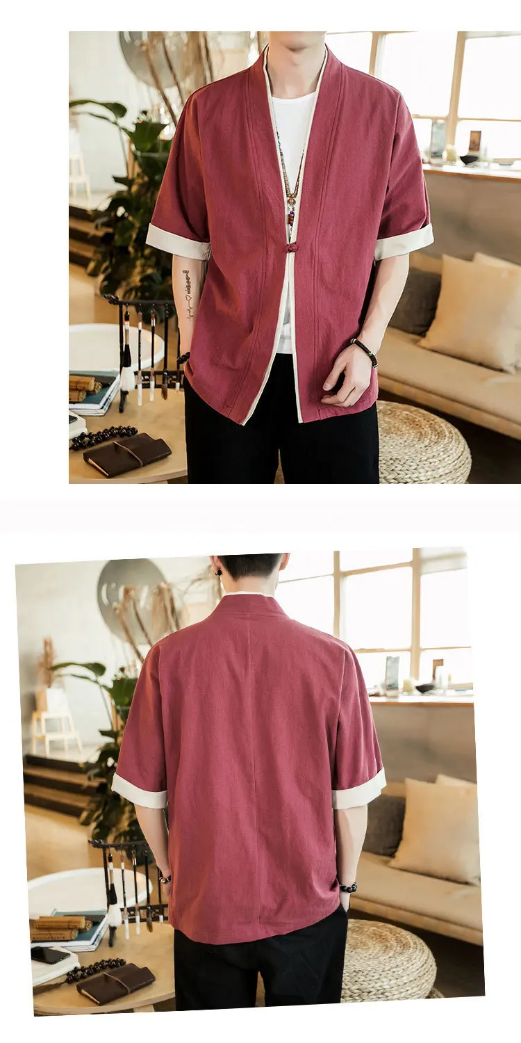 Men Chinese Hanfu Jackets Loose Blouse Traditional Tang Suit Gown TaiChi Robes Shaolin Kung Fu Uniform Medieval Cosplay Costumes