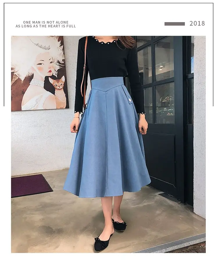 NYFS New Autumn High waist Skirts Fashion Mid-length Umbrella skirt Women Slim Office Skirt Faldas Mujer Saias