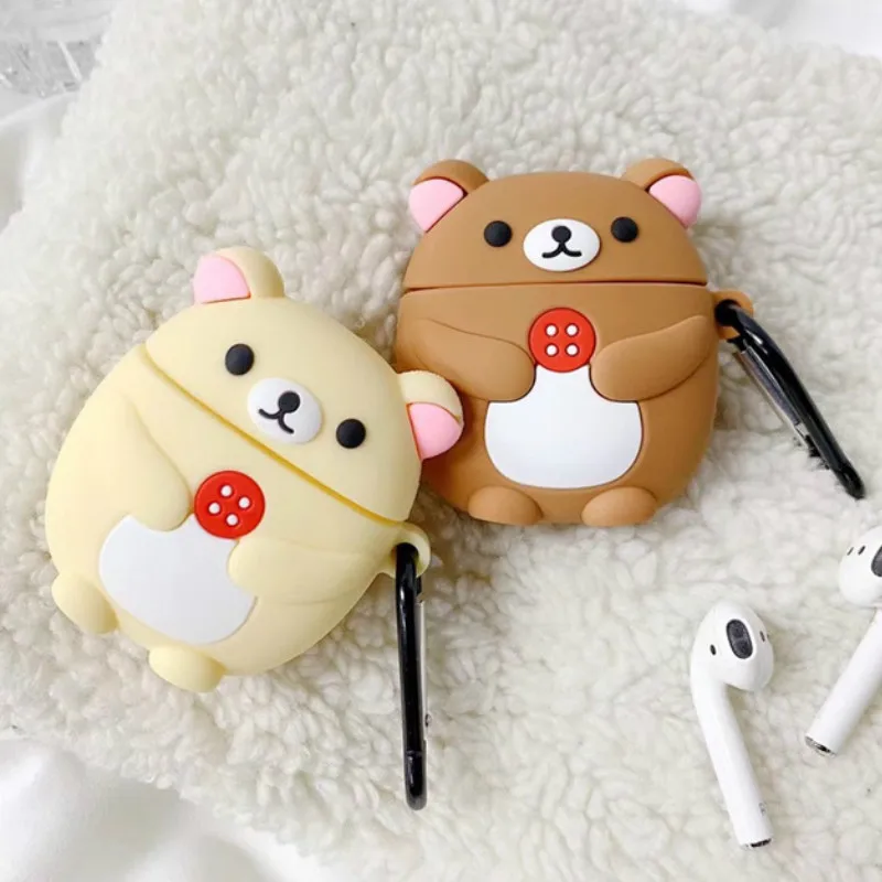 3D Case for AirPods Cute Silicone Cover Bluetooth Earphone Protective Case for Airpods 2 with Finger Ring Cartoon Rilakkuma