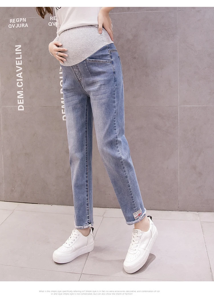 1076#9/10 потертые джинсы для беременных прямые свободные штаны-шаровары Одежда для беременных женщин осенние брюки для беременных