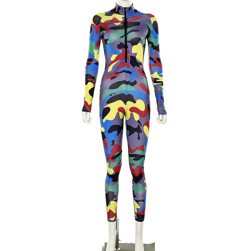 NCLAGEN, осень, сексуальный цветной Камуфляжный спортивный костюм на молнии с высокой талией, облегающий женский комбинезон - Цвет: camouflage