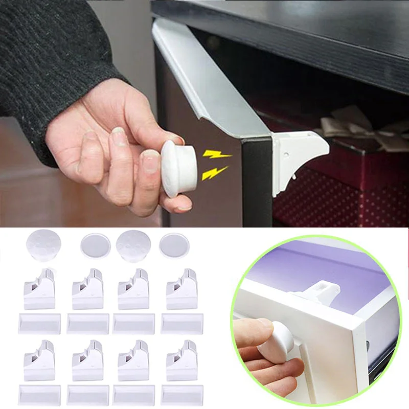 Cerradura magnética de seguridad para bebés, 4 cerraduras y 1 llave, Cerradura para puerta de gabinete de seguridad Invisible para cajones