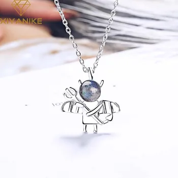 

XIYANIKE 925 Sterling Silver Creative Design Demon Pendant Necklace for Women Fashion Rhinestone Short Clavicle Chain Jewelry