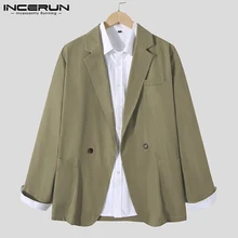 

New Men Solid Blazer Suit Shirt Coats INCERUN Casual Streetwear Wear Garment Top 2021 Coat Suit Patch Pocket Suit Jackets S-5XL